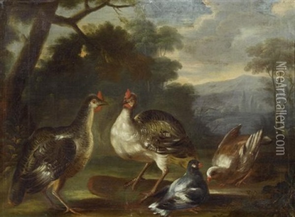 Wildvogel Im Wald (+ Another; Pair) Oil Painting - Nicasius Bernaerts