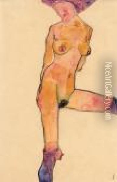 Weiblicher Akt Oil Painting - Egon Schiele