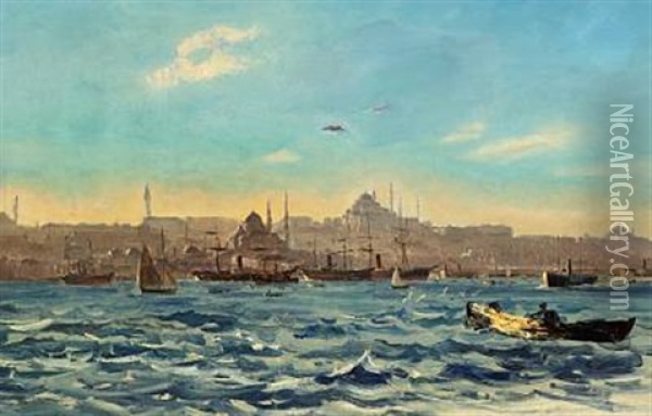 Constantinopel Set Fra Bosporus Oil Painting - Harald-Adof-Nikolaj Jerichau