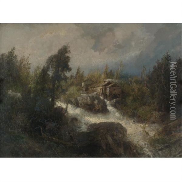 Rushing Stream Oil Painting - Hermann Herzog