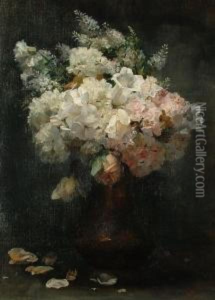 A Still Life Of Flowers In A Vase Oil Painting - Catherine Mary Wood