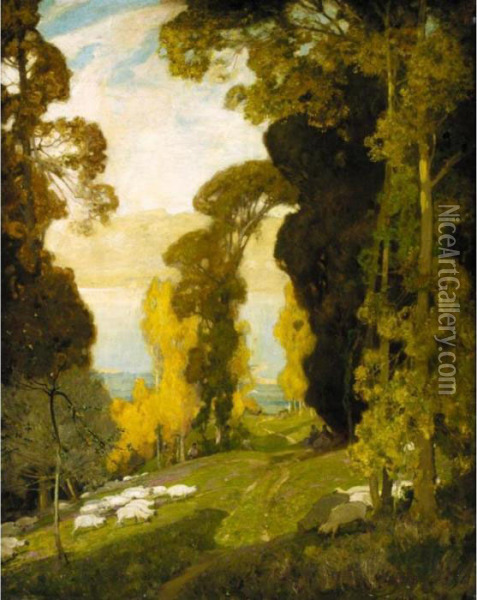 Lake Bourget From Mount Revard, Savoy Oil Painting - Sir Alfred East