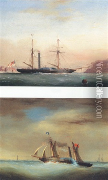 A Paddle Steamer In Plymouth Sound Off Mt. Edgcumbe Oil Painting - Nicholas Matthew Condy