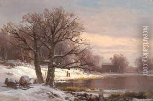 Winter Walk Oil Painting - Johann-Hermann Carmiencke