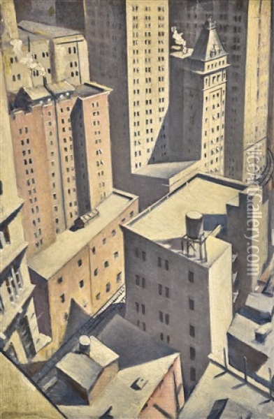Looking Down On Downtown Oil Painting - Christopher Richard Wynne Nevinson