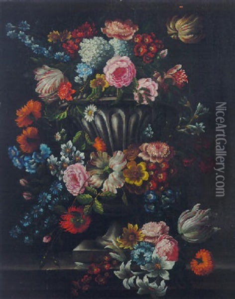 Vase Fleuri Sur Un Entablement Oil Painting - Pieter Casteels III