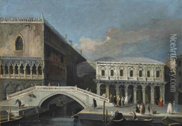 A View Of The Palazzo Ducale And
 The Palazzo Delle Prigioni Nuove, With The Ponte Della Paglia, Venice Oil Painting - Francesco Tironi