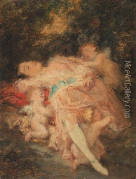 Venus Et Les Amours Oil Painting - Octave Tassaert