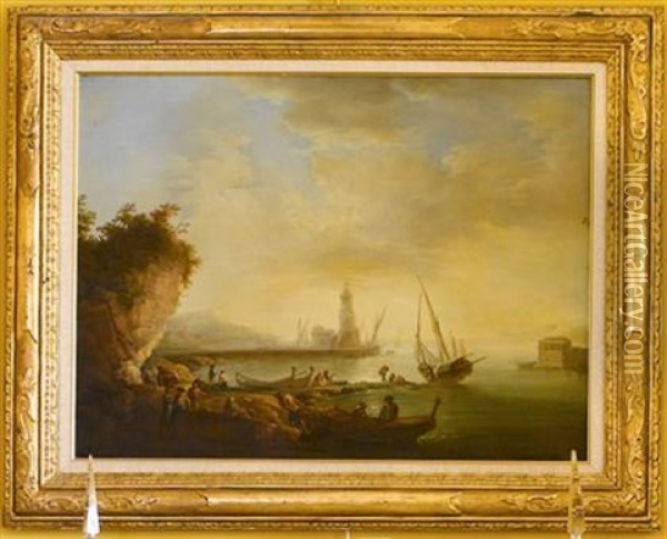 Fishermen With Boats Along The Shore Oil Painting - Adrien Manglard