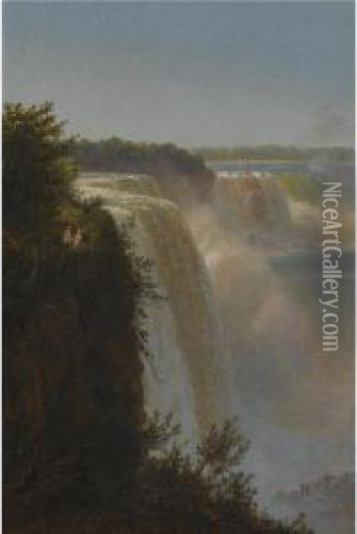 Ved Toppen Af Niagra Vandfaldet (figures At The Top Of Niagara Falls) Oil Painting - Ferdinand Reichardt