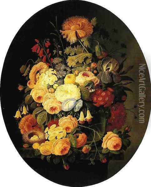 Vase of Flowers with Bird's Nest Oil Painting - Severin Roesen