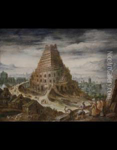 La Torre Di Babele Oil Painting - Hendrick van Cleve