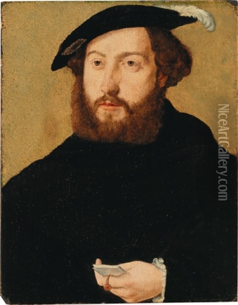 Portrait Of A Gentleman In A Black Coat And A Cap Oil Painting - Jan Van Scorel