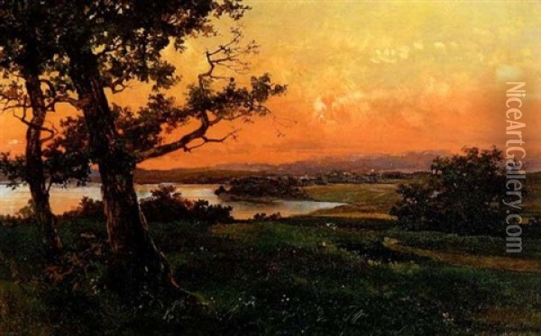 Abendstimmung Am See Oil Painting - Theodor Otto Michael Guggenberger