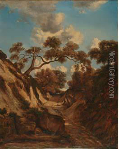 Le Chemin Creux, Circa 1850-1855 Oil Painting - Jules Dupre