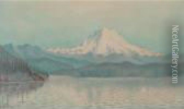 Mount Tacoma, Washington, View From Puget Sound, Mid Summer Effect Oil Painting - Grafton Tyler Brown
