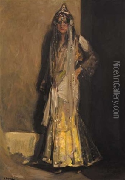 Miss Flora Lion In Oriental Costume Oil Painting - John Lavery