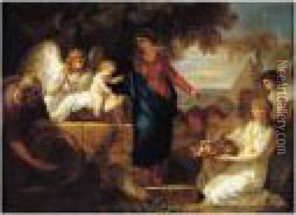 La Sainte Famille Servie Par Les Anges Pendant La Fuite En Egypte (1796) Oil Painting - Francois-Guillaume Menageot