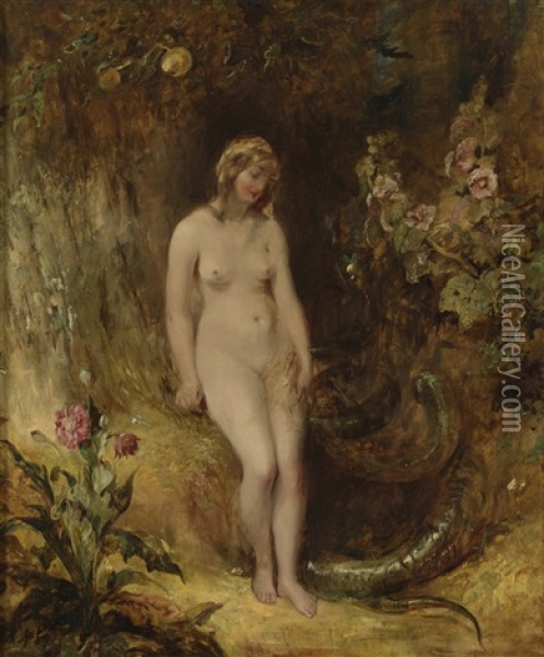 Eve With The Serpent Oil Painting - Alfred Joseph Woolmer
