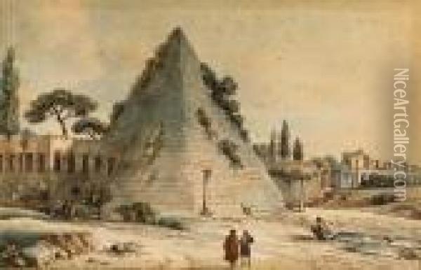 The Pyramid Of Caius Cestius With The Aurelian Walls, Rome Oil Painting - Victor-Jean Nicolle