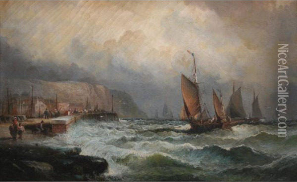 Vessels Offshore; Evening On The Coast Oil Painting - William Georges Thornley