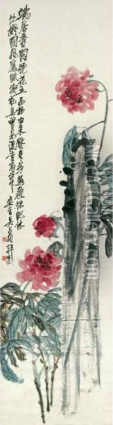 Peony And Rock Oil Painting - Wu Changshuo