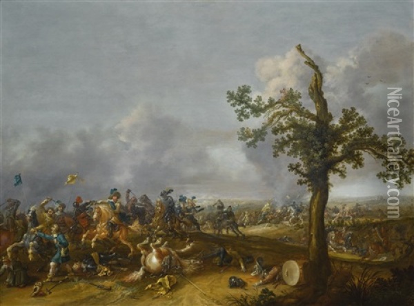 The Battle Of Lutzen, 1632, With King Gustav Adolf Ii Of Sweden Oil Painting - Jan Asselijn