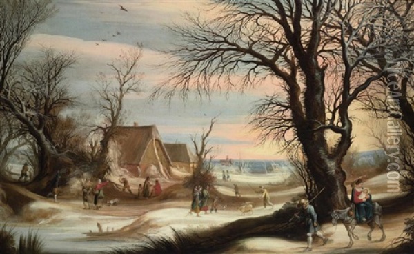 A Winter Landscape With The Flight Into Egypt Oil Painting - Gysbrecht Leytens