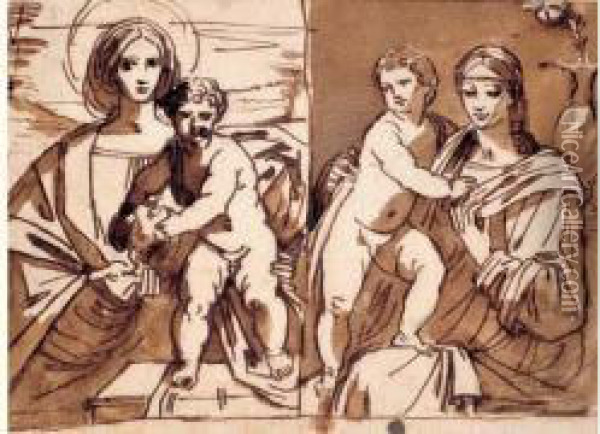 Deux Etudes De Vierge A L'enfant Oil Painting - Felice Gianni