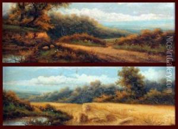 Harvest Field And Country Landscape Oil Painting - Charles Henry Passey