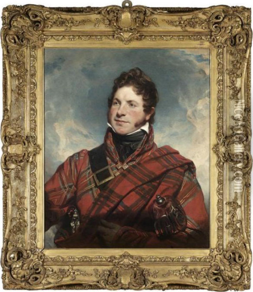 Portrait Of A Gentleman, Half Length, Wearing Tartan Oil Painting - Martin Archer Shee