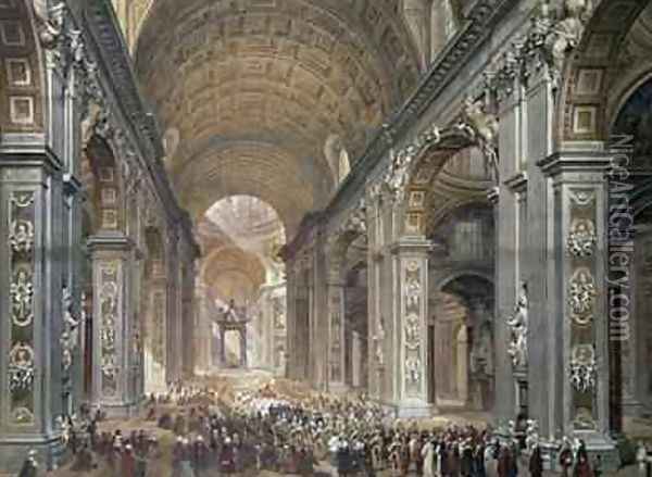 Interior of St Peters Rome Oil Painting - Louis Haghe