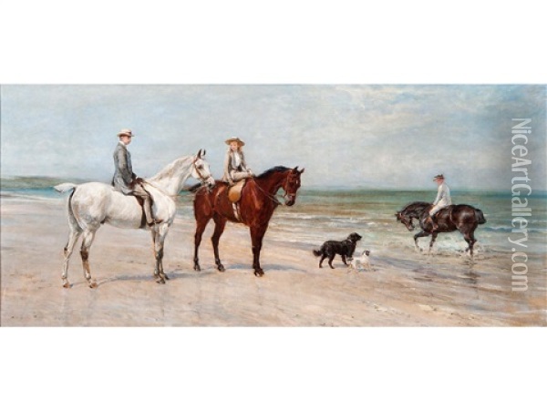 The Leney Family Out Riding, With Two Dogs, On The Kentish Coast Oil Painting - Heywood Hardy