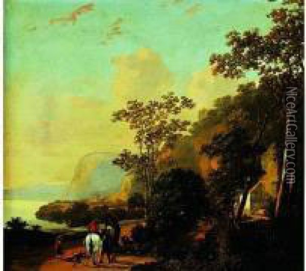 Cavaliers Sur Un Chemin Pres D'une Riviere Dans Un Paysage Boise Oil Painting - Willem de Heusch