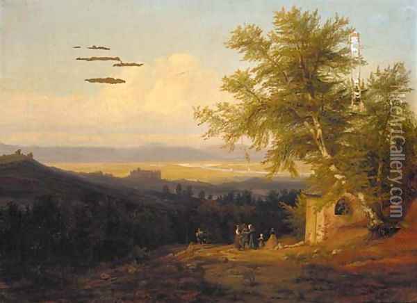 Travellers in a mountainous landscape Oil Painting - Johan Christian Clausen Dahl
