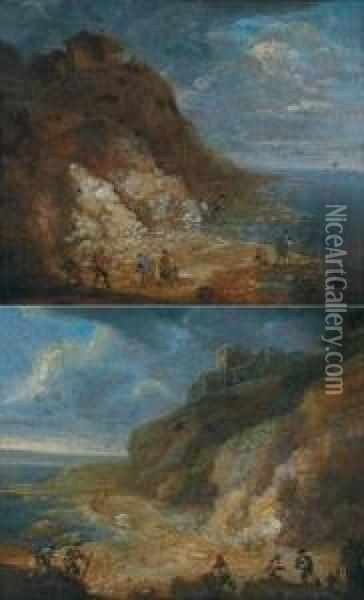 Due Paesaggi Costieri Meridionali Oil Painting - Christian Hilfgott Brand