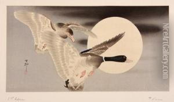 Birds In Flight Oil Painting - Ohara Koson