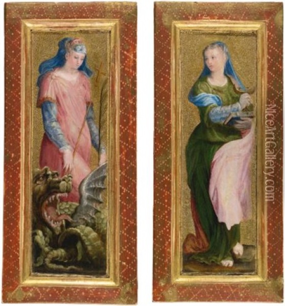 St. Margaret And St. Lucy (pair) Oil Painting - Francesco (il Polidorino) Ruviale