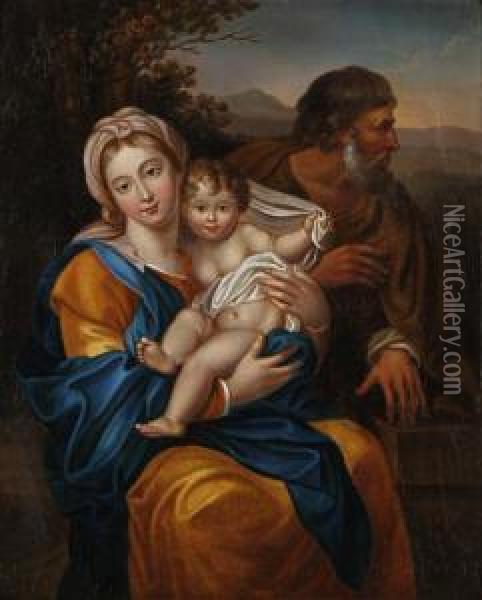 The Holy Family Oil Painting - Pierre Le Romain I Mignard