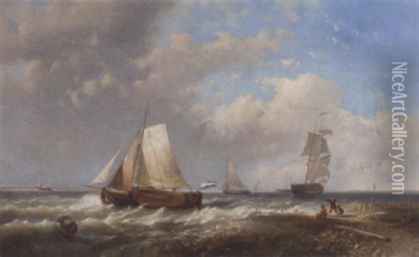 An Onshore Breeze Off The Dutch Coast Oil Painting - Abraham Hulk the Elder