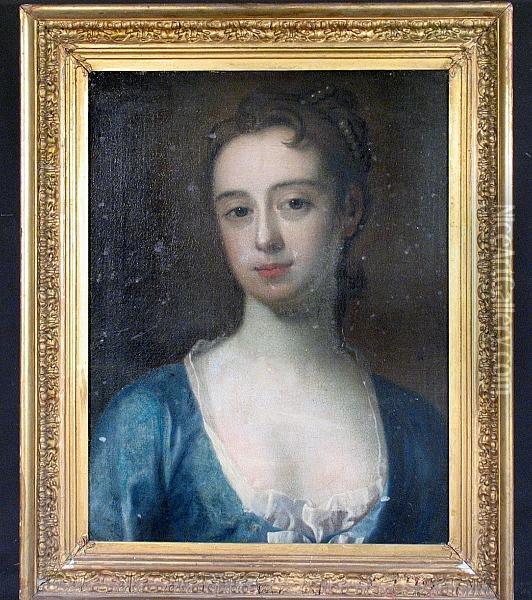 A Portrait Of A Lady In Blue Oil Painting - Sir Peter Lely