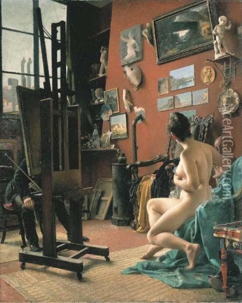 Interieur D'atelier, La Sceance De Pose Oil Painting - Henri Camille Danger
