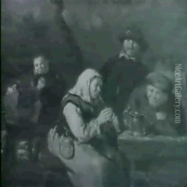 Interieur De Taverne Avec Une Joueuse De Flute Oil Painting - Egbert van Heemskerck the Elder