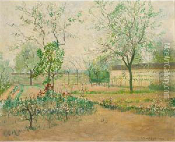 Blossoming Trees, Possibly Samois-sur-seine Oil Painting - Gerrit W. Van Blaaderen