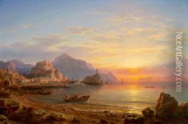 Suditalienische Kustenlandschaft Mit Blick Auf Bagnara Calabra Am Tyrrhenischen Meer Oil Painting - Eduard Agricola