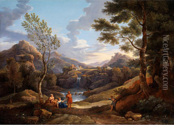 Arkadische Landschaft Mit Antiker Hirtenstaffage Oil Painting - Joseph Anton Koch