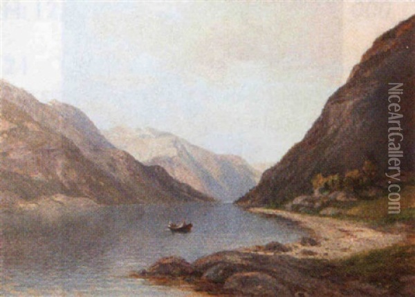Vestlandsfjord Med Bat Oil Painting - Carl Nielsen