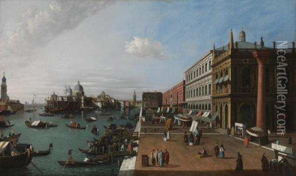 Venice, A View From The Piazzetta Di San Marco Looking Towards The Dogana And Santa Maria Della Salute Oil Painting - (Giovanni Antonio Canal) Canaletto