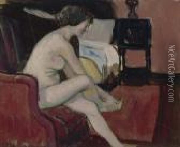 Weiblicher Akt Mit Sessel. Oil Painting - Fernand Piet