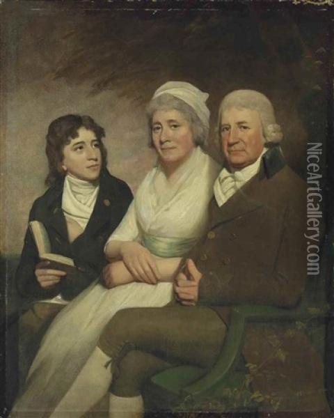 A Group Portrait Of James Harrower Of Inzievar With His Wife And Son, Three-quarter-length, Seated Under A Tree Oil Painting - Sir Henry Raeburn